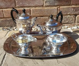 Antique Vintage Silver Plate 5 Piece Tea Set Teapot Sugar Bowl Milk Jug Tray Pot