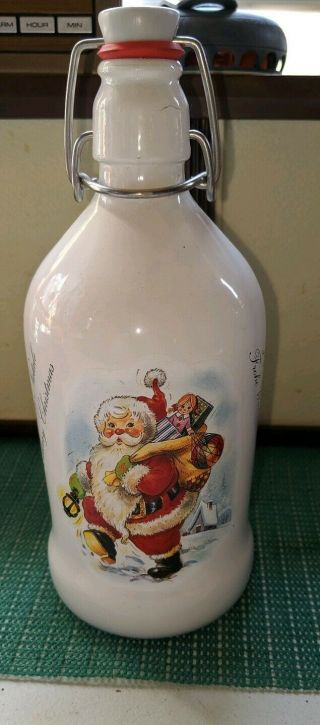 Vtg German White Beer Bottle W/ Snap Lock Lid / Christmas Design