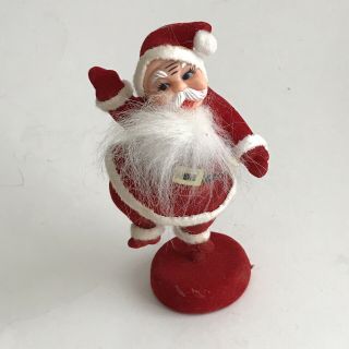Vintage Flocked Waving Dancing Santa Claus Figurine Christmas Ornament