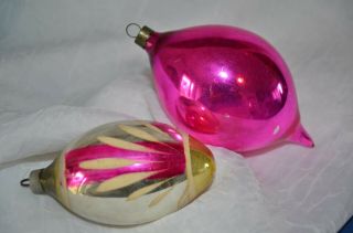 2 Vintage Pink Mercury Glass Christmas Ornaments Teardrop Shape 4 " (& 3 " (70a)