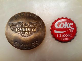 Vintage Harley Davidson Motor Cycles Badge Pin Brass Bronze Wings Motorcycle