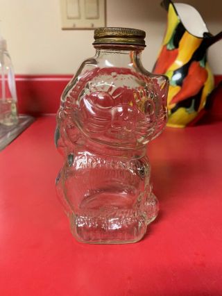 Vintage Grapette Soda Cat Glass Bottle Bank With Metal Lid Coin Slot