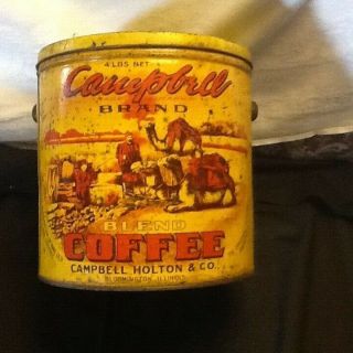 Vintage Campbell Brand Coffee Tin Can Advertising 4 Lb Size M - 32