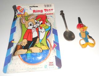 3 Vintage Woody Woodpecker Walter Lantz Woody Spoon Scissors & Carded Toy Moc