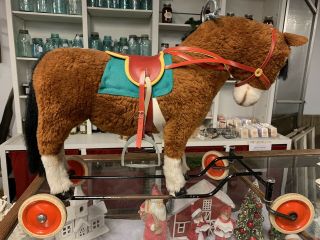 Antique Steiff Ride - On Horse On Wheels Mohair Vintage Toy Rare