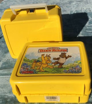 2 Thermos The World Of Teddy Ruxpin Yellow Plastic Lunchbox (no Thermos) Vintage
