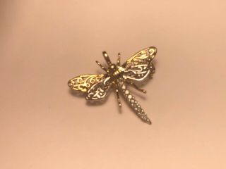 Vintage 10k Solid Gold 0.  25 Ct Diamond Butterfly Brooch Pendant