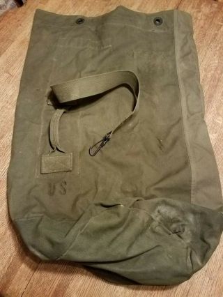 Us Army Military Duffle Canvas Bag Tote Green With Strap Vintage