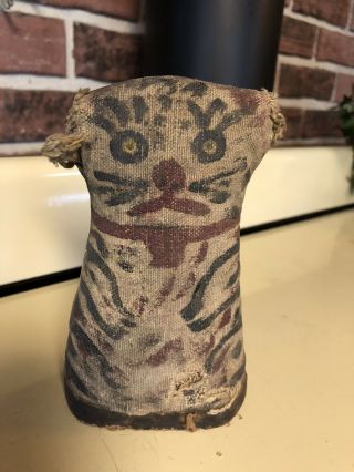 Antique Vintage Hand Painted Folk Art Knock Down Carnival Kitty Figurine Unique