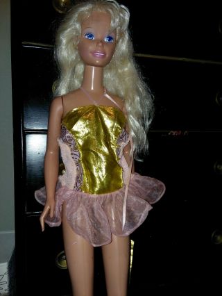 Vintage Mattel Life Size Barbie Doll - - 36 " Tall With Earrings & Pink Dress