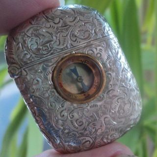 Rare Victorian Sterling Silver Vesta / Match Safe,  Compass H/m Chester 1890