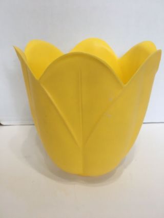 Vintage Tulip Flower Trash Can Yellow Waste Basket Fesco 5815 Usa Made