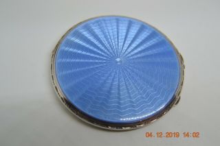 Antique Sterling Silver Blue Enamel Guilloche Mirror Compact 1910