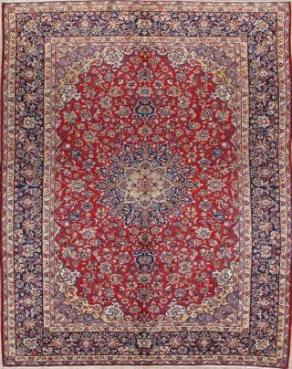 Vintage Traditional Floral Najafabad Hand Knotted Area Rug Red Living Room 10x13