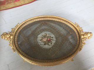 Antique Signed Austria Gilt Bronze Vanity/dresser Tray W Petit Point Roses