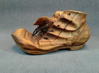 Vintage Wooden Shoe Hand Carved,  Signed " The Whittlers ",  (richard Bordwell)