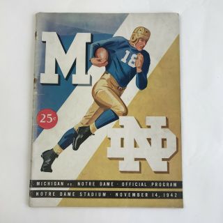 Vintage 1942 Notre Dame Football Game Program Vs Michigan History Photos