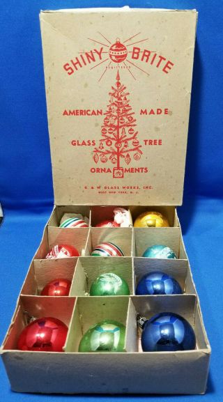 12 Vintage Glass Shiny Brite Christmas Tree Ornaments Dozen
