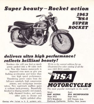 1963 Bsa Rocket Motorcycle Smaller Print Ad