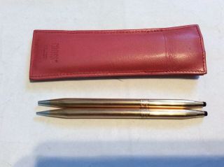 Vintage 1/20 14kt Gold Filled Cross Rose Pen/pencil Purse Set W/leather Case