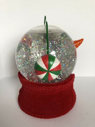 Vintage Snowman Snow Globe with Green Wire Handle Off On Switch Red Velvet Scarf 3
