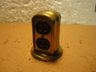 Unusual Vintage Brass Cast Space Age Floor Receptacle With 4 Plugs No Wires