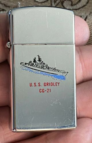 1979 Us Navy Zippo Uss Gridley Cg 21 Usn Ship Slim Zippo Lighter