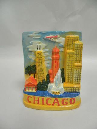 Vintage Plaster/chalkware Saving Piggy Bank Chicago Souvenir Collectable (a6)