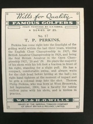 1930 W.  D.  & H.  O.  Wills Famous Golfers: T P Perkins 17 2