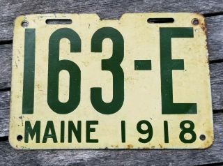 Antique Vintage Maine 1918 Tin Automobile 163 E License Plate