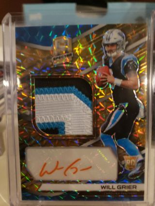 2019 Spectra Neon Orange Rpa Will Grier Rookie Patch Auto 5/15 Panthers Rc