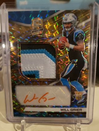 2019 Spectra Neon Orange RPA WILL GRIER ROOKIE PATCH AUTO 5/15 Panthers RC 2