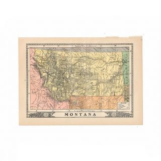 Vintage Map Of Montana From 1902 Disbound Book " The University Encyclopedia "