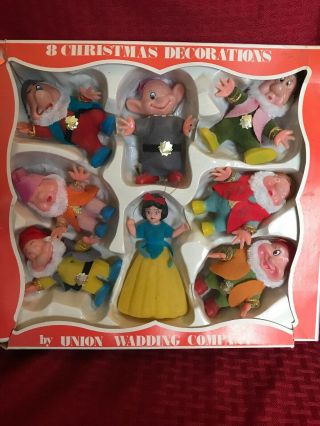 Vintage Disney Christmas Ornaments Union Wadding Snow White Seven Dwarfs
