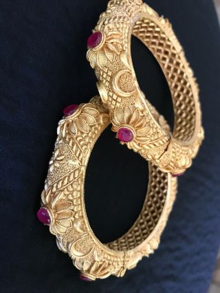Indian Antique Bangle Patla Temple Jewellery Pink Stone Perfact Finishing