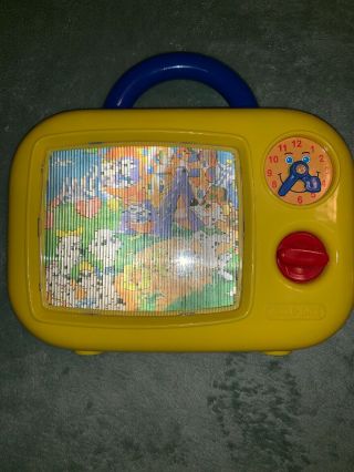 Vintage Blue - Box “it’s A Small World” Musical Wind Up Moving Screen Tv Disney