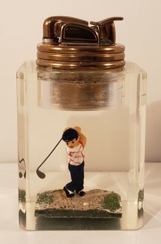 Vintage Evans " Clearfloat " Table Lighter With Golfer Made In Usa