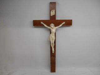 Antique Large Church Crucifix Meatal Wood Jesus Christ Inri Religious Icon