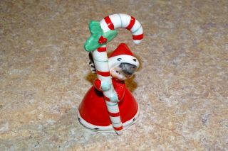 Vintage 1956 Napco Christmas Angel Bell Candy Cane Japan Brown Hair,  Label