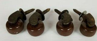 Vintage Ceramic Wheel Casters - (4) - Brown - Brass - Small - Furniture - Trolley - Very Old