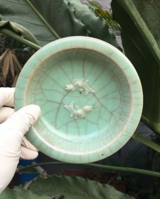 Antique Chinese Song Ru Kiln Crackle Glazed Celadon Small Porcelain Plate