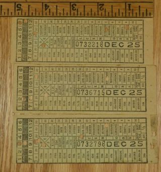 3 Vintage Chicago Surface Lines Tickets Fare December 25 Christmas Irving Park