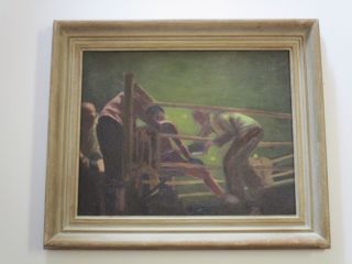 Antique Wpa Era Old Boxing Painting Fighters Ring Battle Ashcan Style American