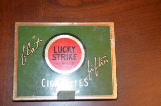 Vintage Lucky Strike Cigarette Tin Flat Fifties Toasted - Tobacco Box