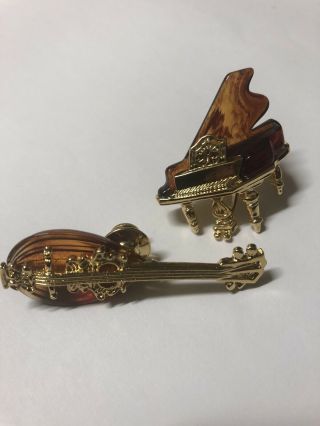 Vintage 1996 Avon Signed Musical Instruments Mandolin,  Piano Tack Pins