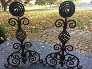 Vintage Cast Iron Andirons 1900s Arts And Crafts Wrought Iron Fireplace Andirons
