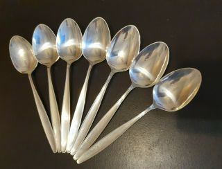 A Set Of 7 Georg Jensen 925s Sterling Silver Cypress Pattern Dinner Spoons