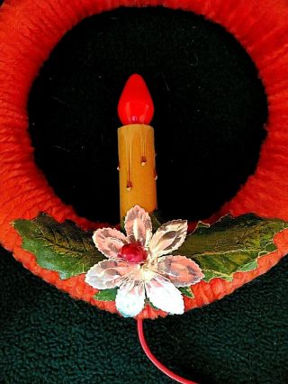 Vintage Christmas 9 1/2 " Silky Chenille Wreath With Candle Light.  Pristine.