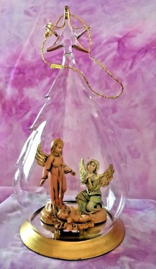 Vintage Christmas Ornament Glass Tree Diorama Angels Baby Jesus Fontanini ?