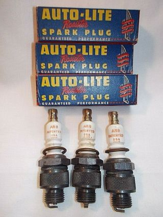 Vintage Antique AUTO - LITE AR - 8 Set Of 3 Spark Plug 14mm Hex 13/16 